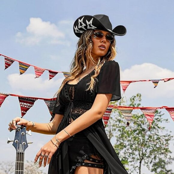 Western STARS BLACK Cowboy Hat - Picture 3 of 9